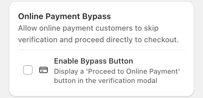 Cartsaver setting that lets online payment customers skip OTP verification